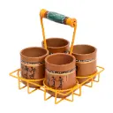 Ram Piyari Kullad Set (SO4) in Yellow Handpainted Metal Stand (6.7x6.7x7.5) 