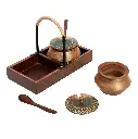 Wooden Handi Set with Stylish Metal Handle Tray – Rustic Elegance for Serving & Décor