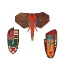 Jungle King-II Wall Decor Mask Set (Set of 3) – Tribal Charm with Wild Majesty