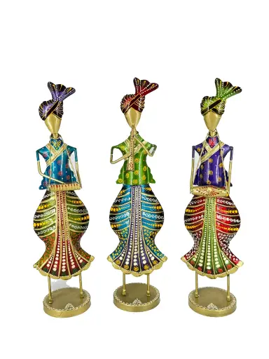 Handicrafted Ladies Musician Set Of 3 Pieces With Hand Painted 