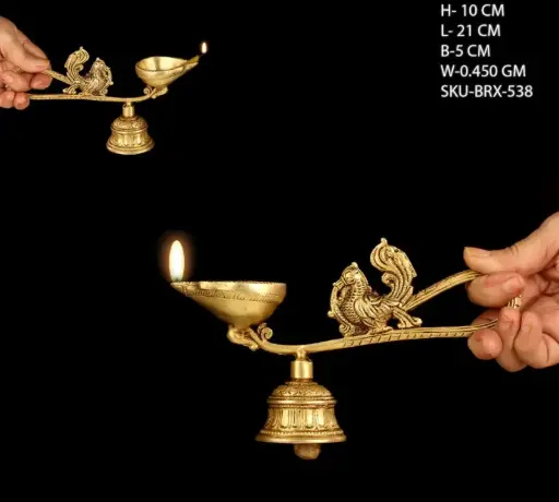 Brass Bell with Arti Diya – Traditional Pooja Essential 