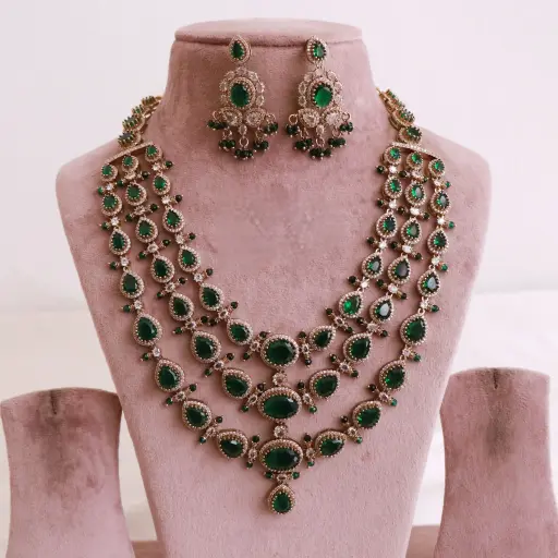 Premium AD/Victorian Three-Layer Haaram – Royal Elegance Redefined