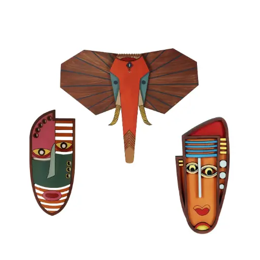 Jungle King-II Wall Decor Mask Set (Set of 3) – Tribal Charm with Wild Majesty