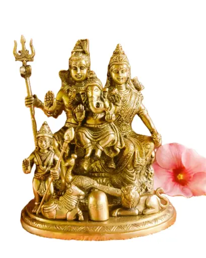 Divine Brass Idol Set of Lord Shiva, Parvathy, Ganesha & Subramanya