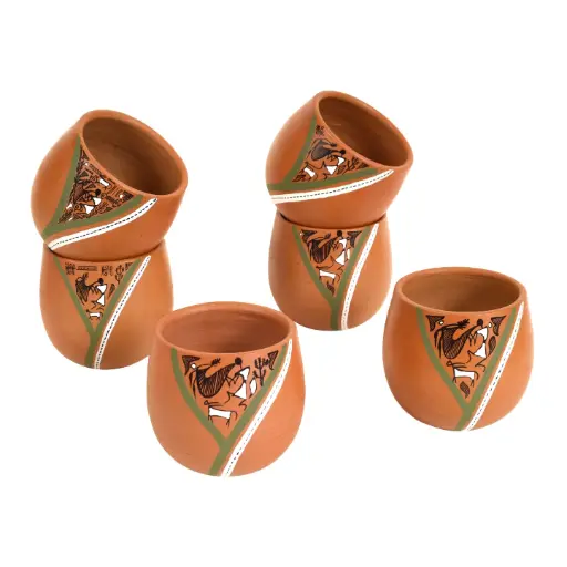 Knosh-K Earthen Kullads with Tribal Motifs (Set of 6) 